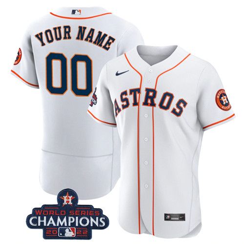 Men's Houston Astros Custom White 2022 World Series Flex Base Stitched Baseball Jersey